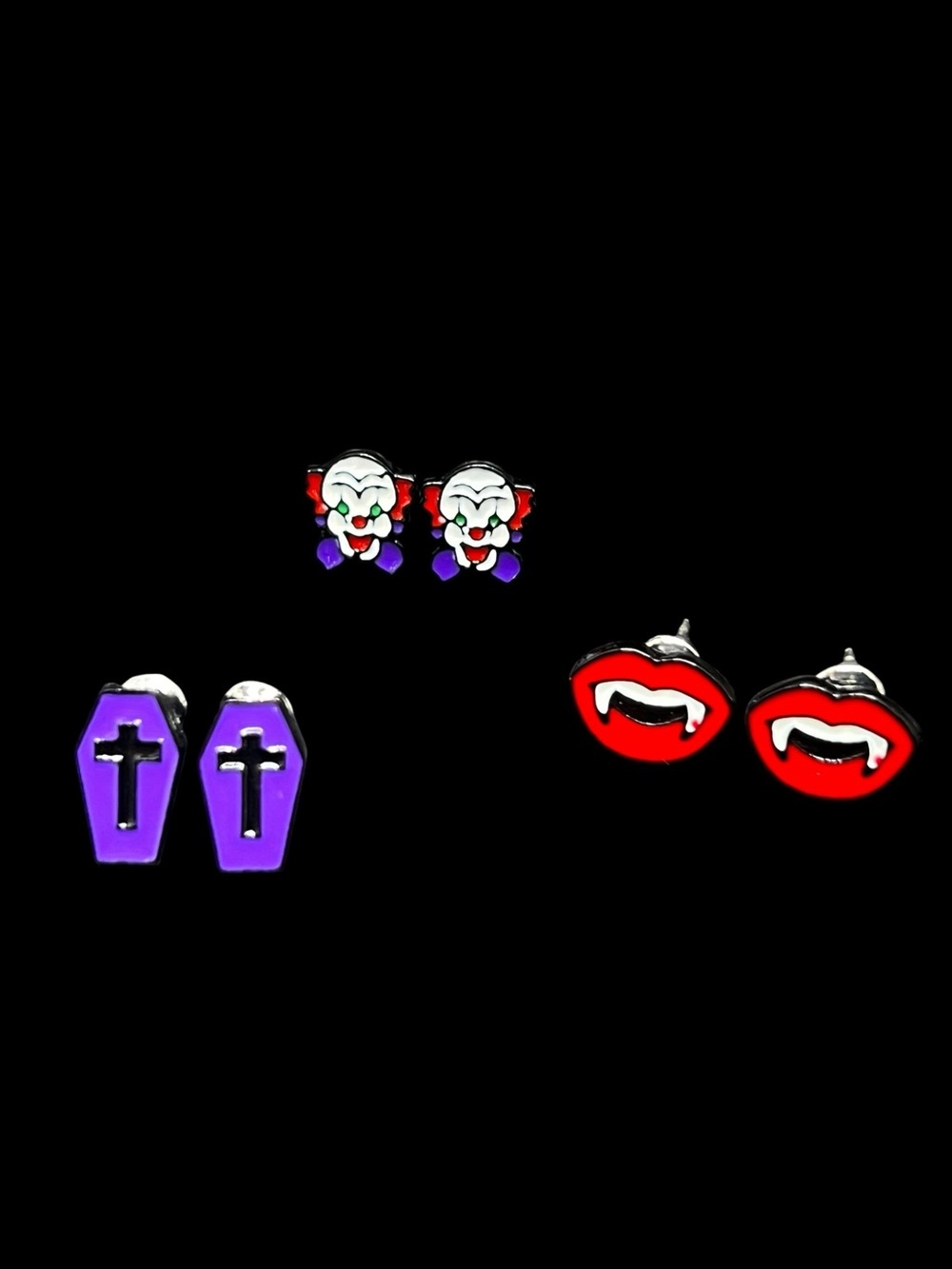 NWT Alt Halloween Character Stud Earrings Pack - 3 Pair Value Set 🩸🤡⚰️